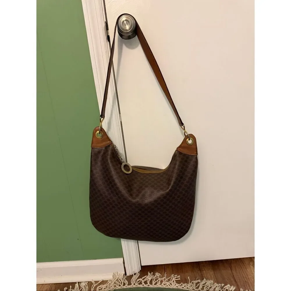 Vintage Celine Paris Brown Macadam Hobo Shoulder Bag Made in Italy